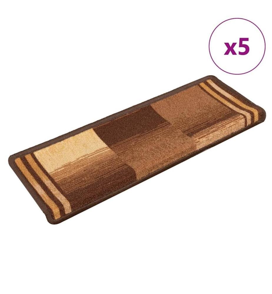 Tapis d'escalier autoadhésifs 5 pcs 65x21x4 cm Marron