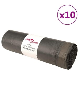 Sacs poubelles avec cordons 250 pcs noir 60 L