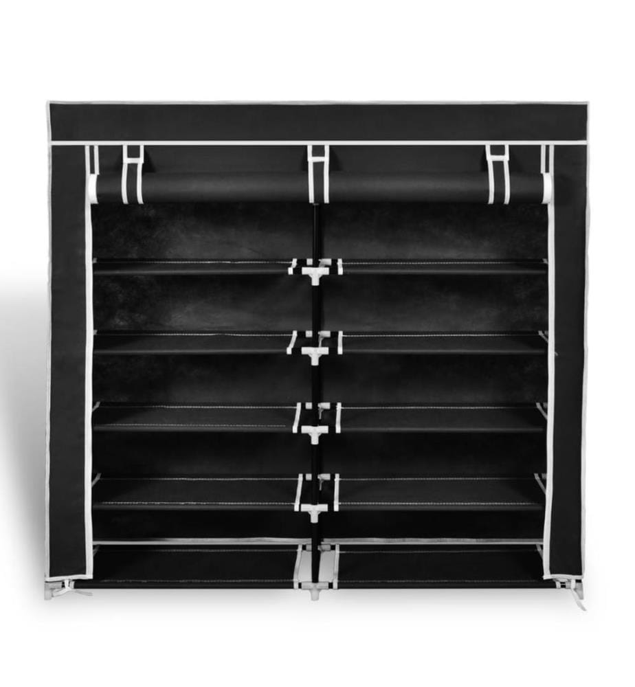 Stoff Schuhschrank mit Abdeckung 115 x 28 x 110 cm Schwarz