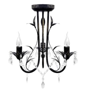 Lustre métal noir style art nouveau + perles crystal 3 x E14 Ampoules