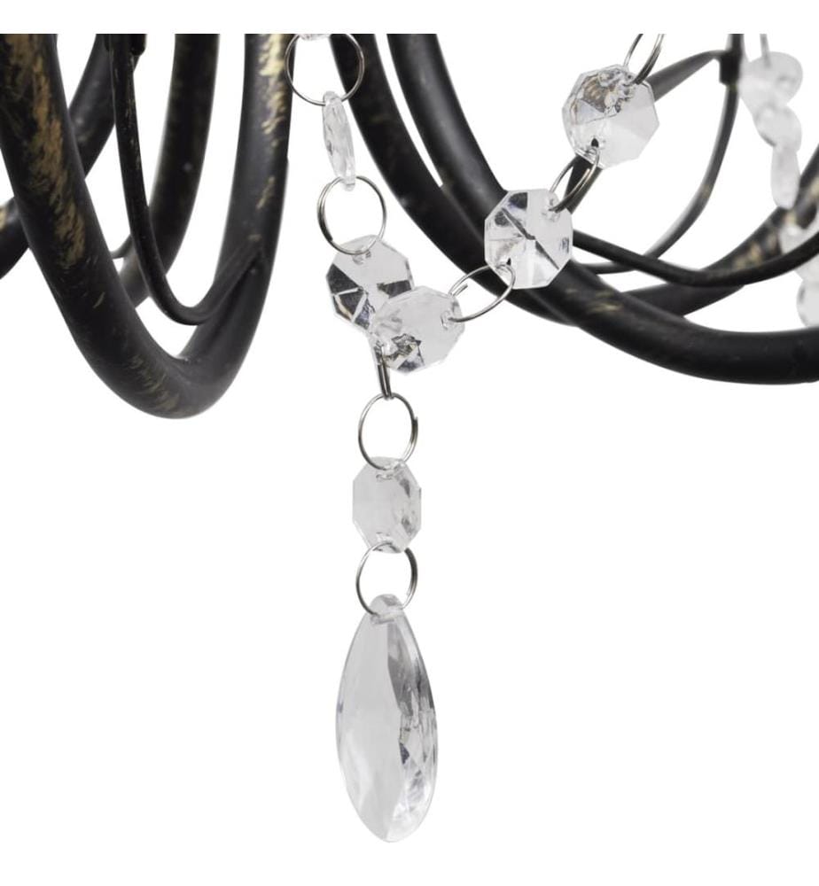 Lustre métal noir style art nouveau + perles crystal 3 x E14 Ampoules