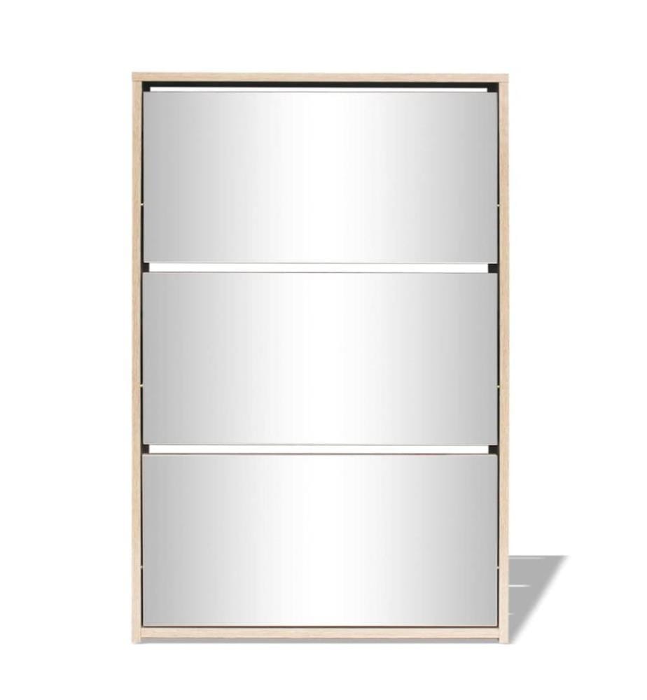 Schuhschrank mit 3 Fächern Spiegel Eiche-Optik 63x17x102,5 cm