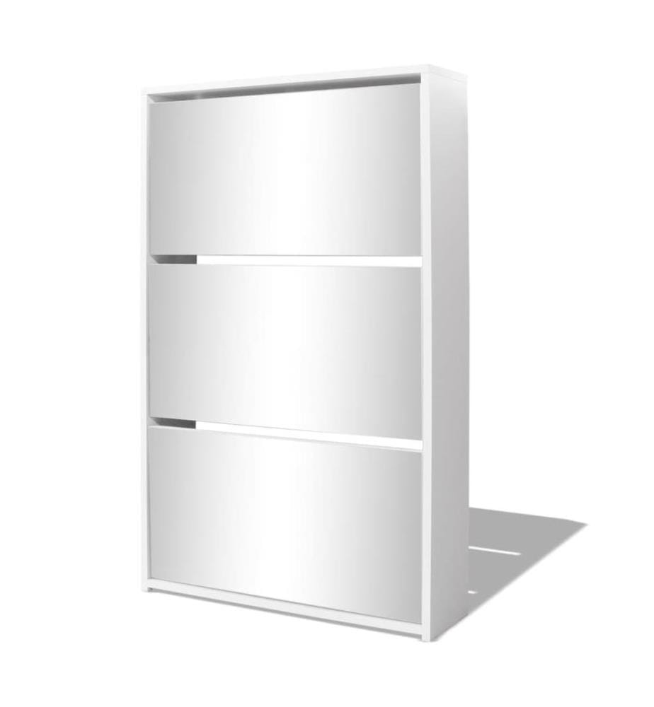 Schuhschrank mit 3 Fächern Spiegel Weiss 63x17x102,5 cm