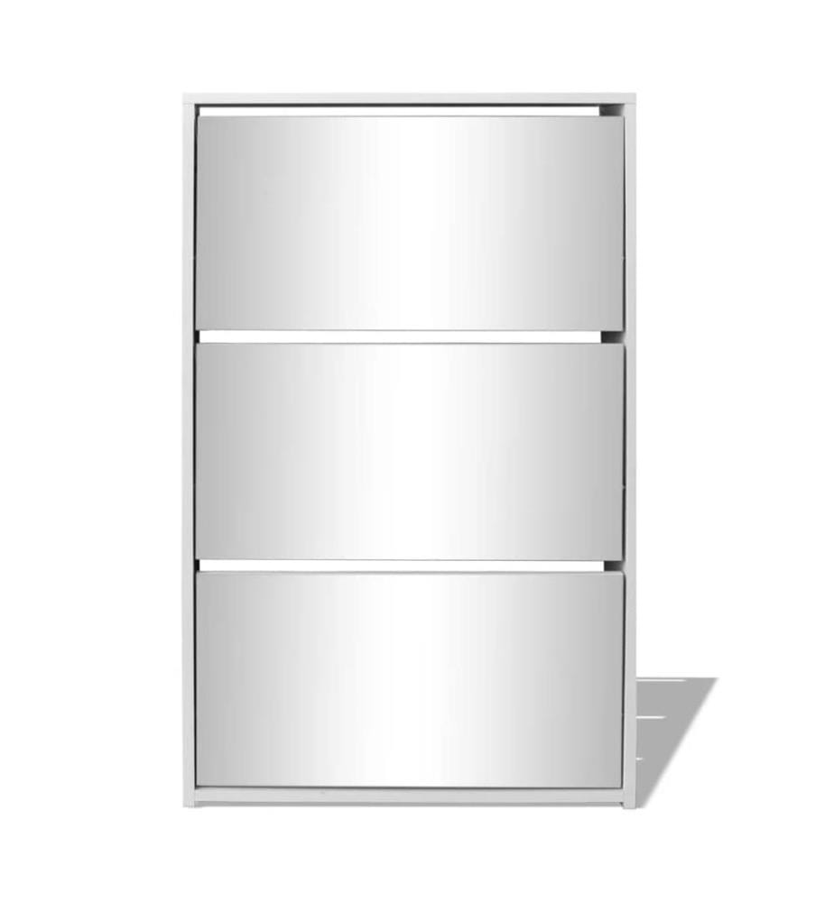 Schuhschrank mit 3 Fächern Spiegel Weiss 63x17x102,5 cm