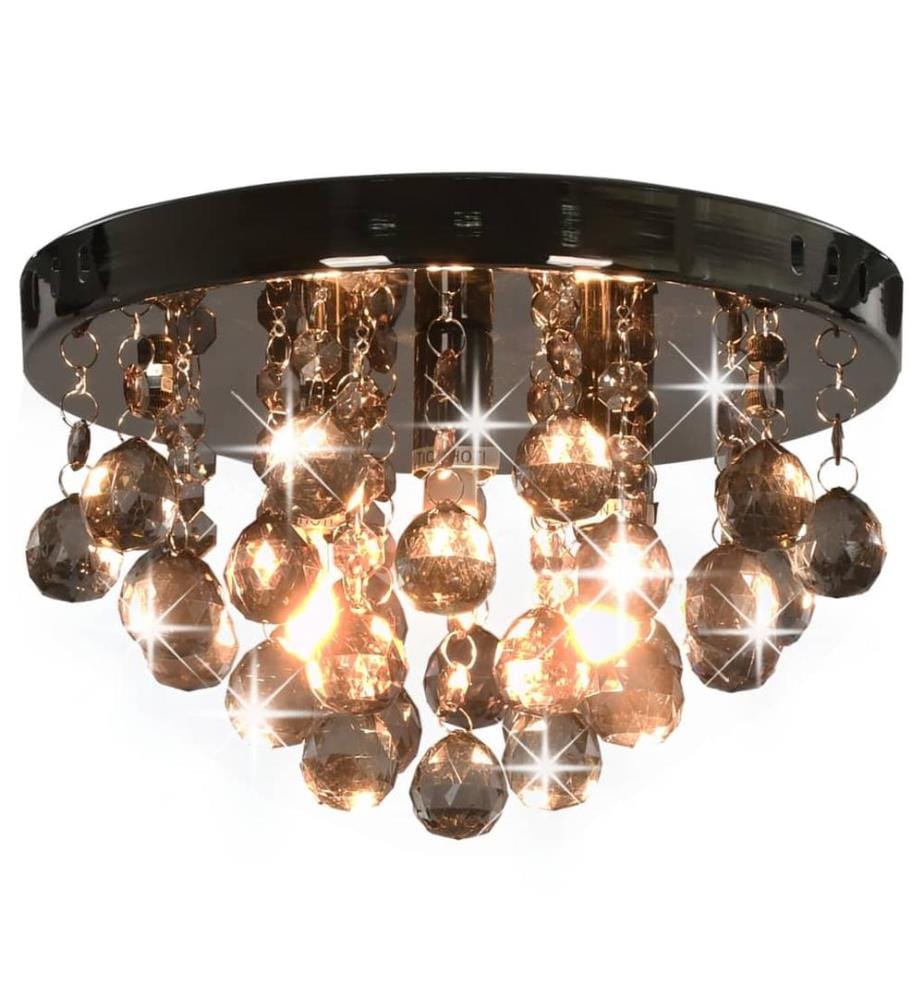 Plafonnier avec perles fumées Noir Rond G9