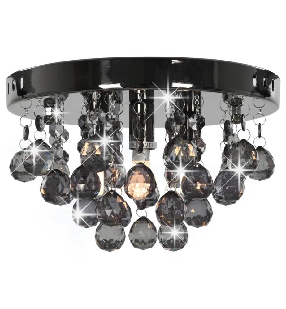 Plafonnier avec perles fumées Noir Rond G9