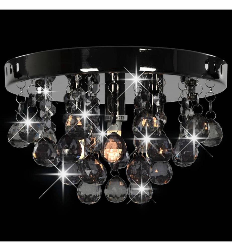 Plafonnier avec perles fumées Noir Rond G9