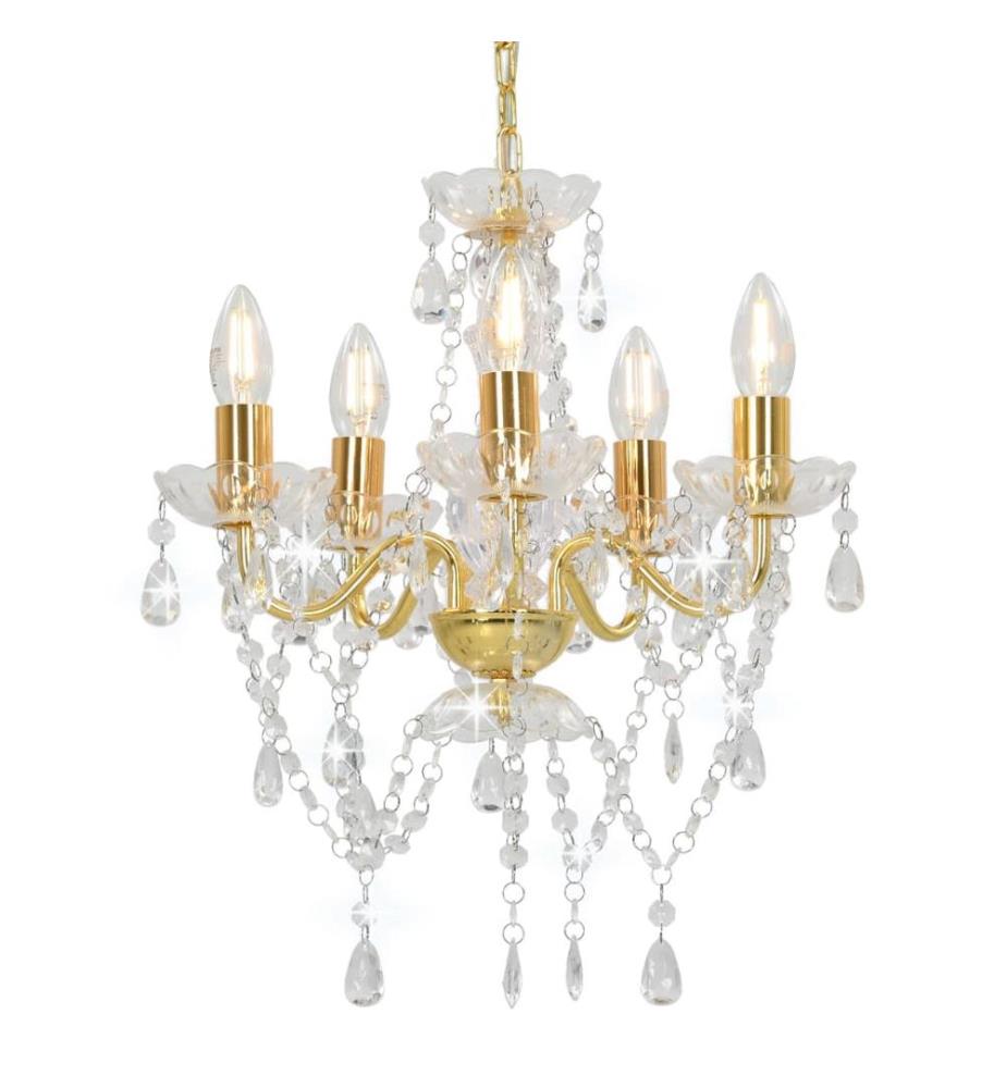 Lustre avec perles de cristal Doré Rond 5 x E14