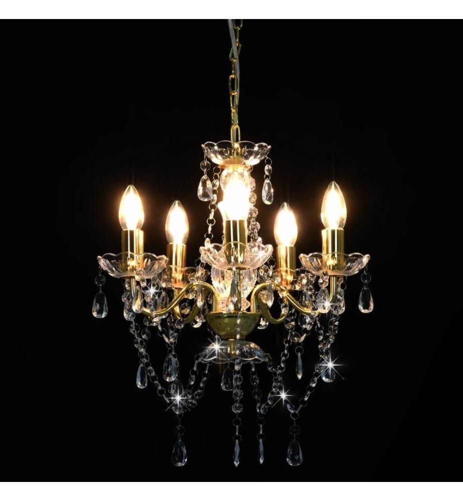 Lustre avec perles de cristal Doré Rond 5 x E14