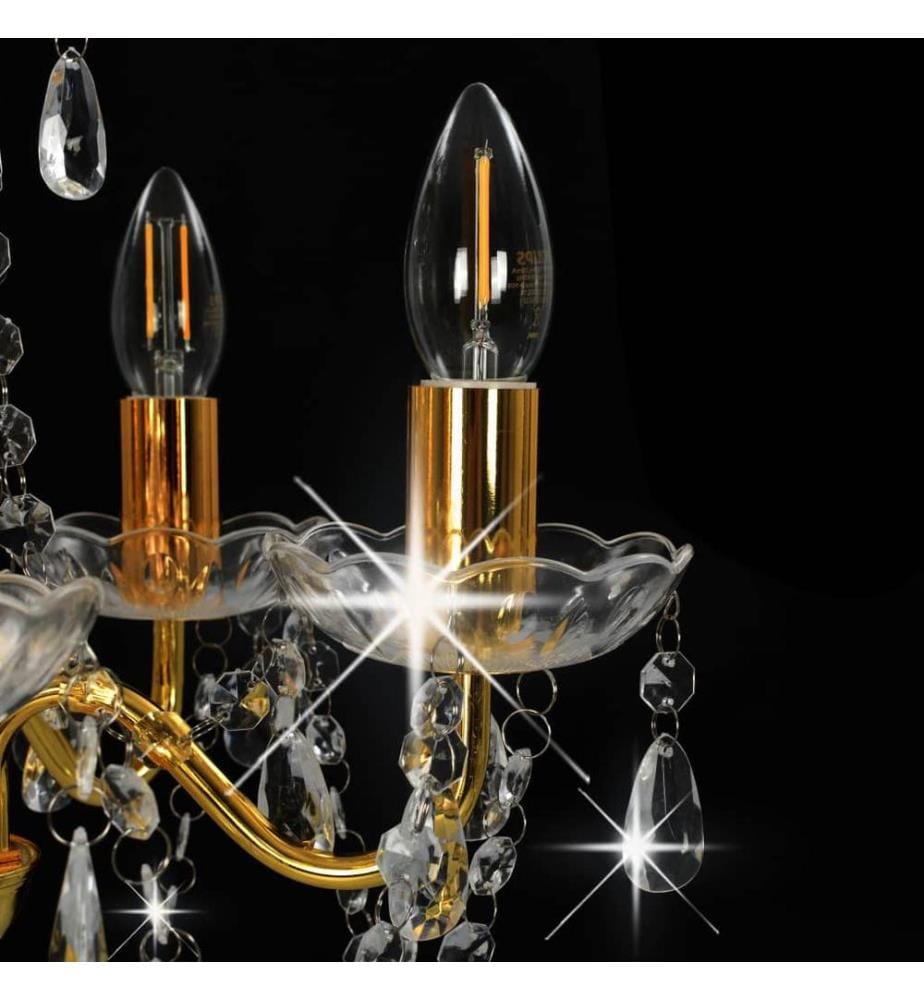 Lustre avec perles de cristal Doré Rond 5 x E14