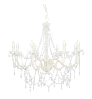 Lustre avec perles Blanc 8 ampoules E14