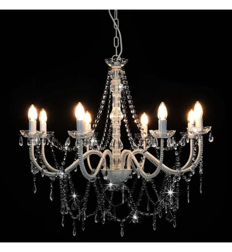 Lustre avec perles Blanc 8 ampoules E14
