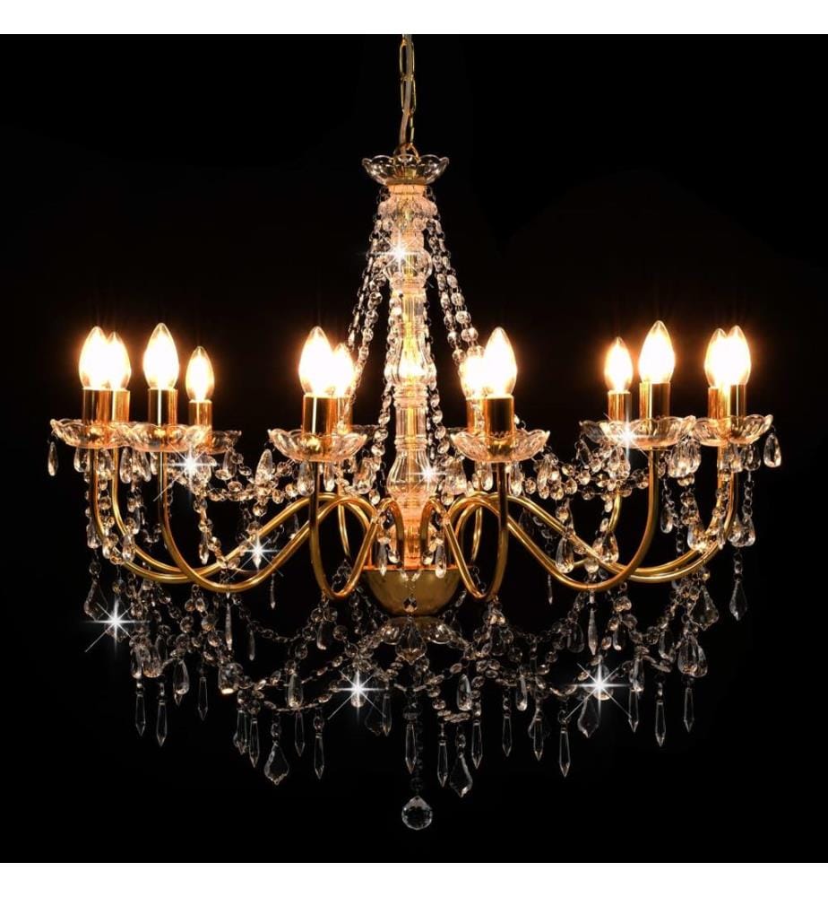 Lustre avec perles Doré 12 ampoules E14