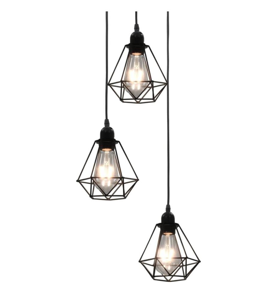 Deckenleuchte mit Diamant-Design Schwarz 3 x E27 Glühbirnen