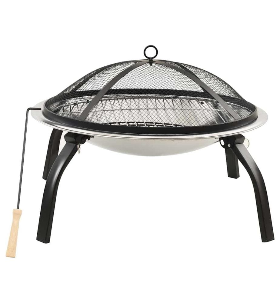Foyer et barbecue avec tisonnier 2 en 1 56x56x49 cm Inox