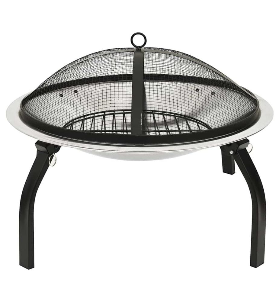 Foyer et barbecue avec tisonnier 2 en 1 56x56x49 cm Inox