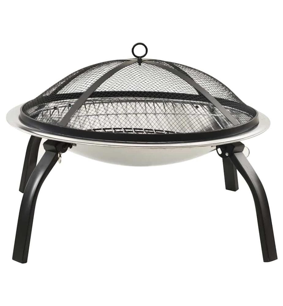 Foyer et barbecue avec tisonnier 2 en 1 56x56x49 cm Inox