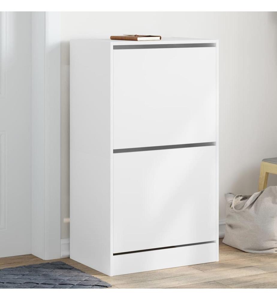 Schuhschrank mit 2 Klappen Weiss 60x42x108 cm
