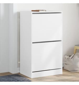 Schuhschrank mit 2 Klappen Weiss 60x42x108 cm