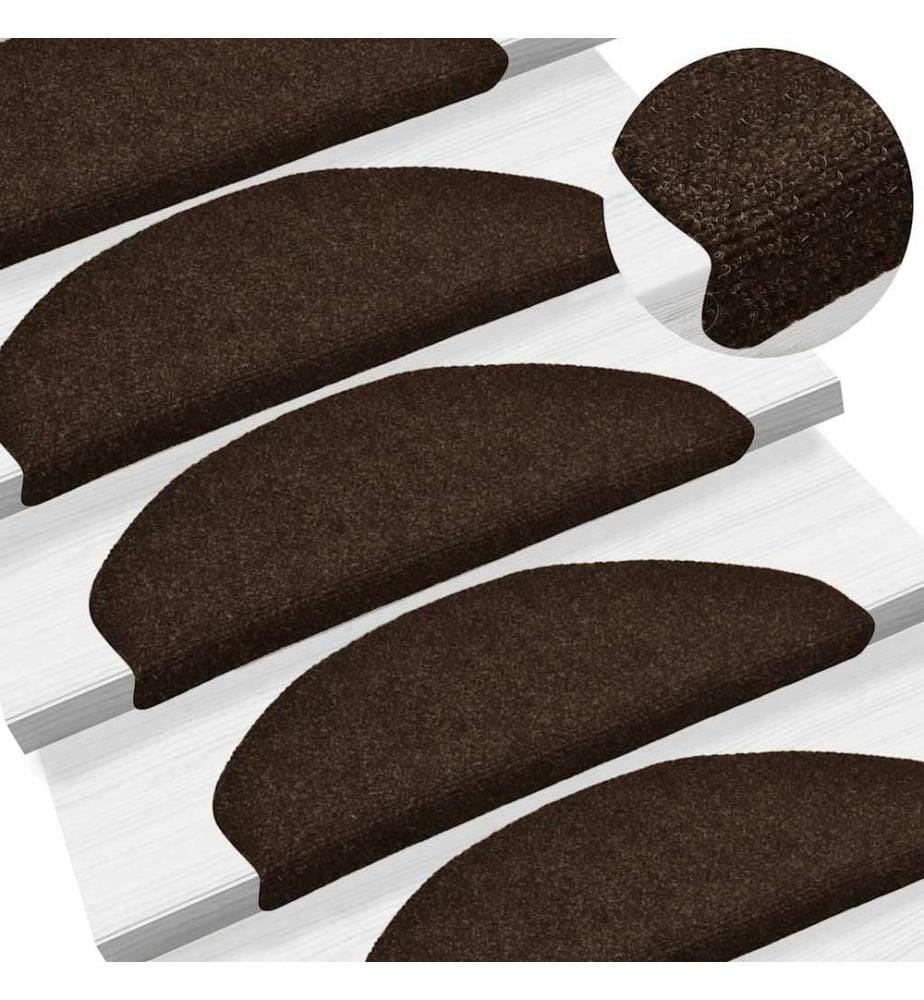 Tapis d'escalier auto-adhésifs 15 pièces 65 x 21 x 4 cm Marron Demi-rond Grand