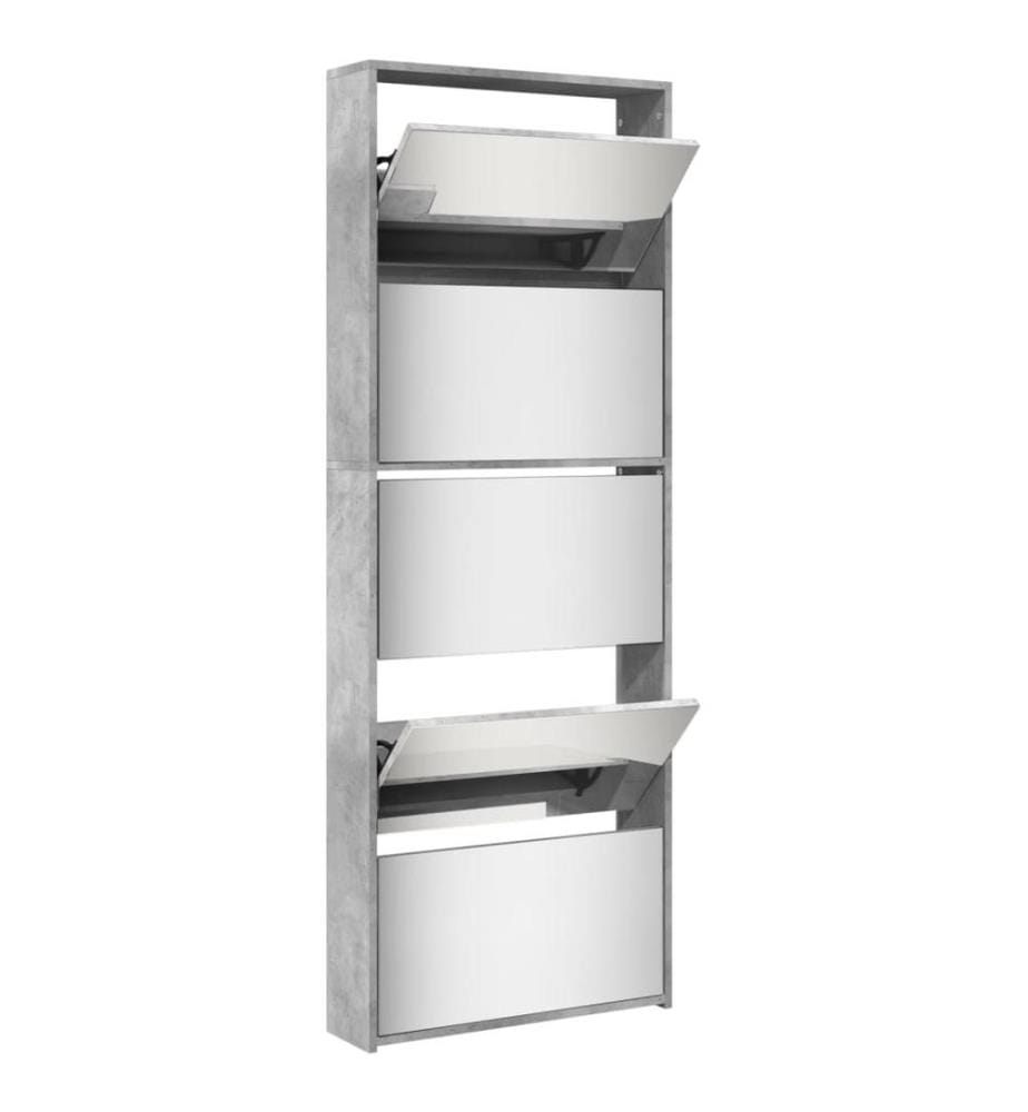 Schuhschrank mit Spiegel 5 Fächer Betongrau 63x17x169,5 cm