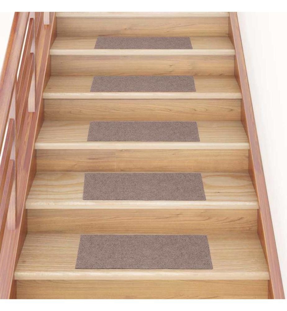 Tapis d'escalier autocollants 15 pièces 60 x 25 cm Marron clair Rectangulaire