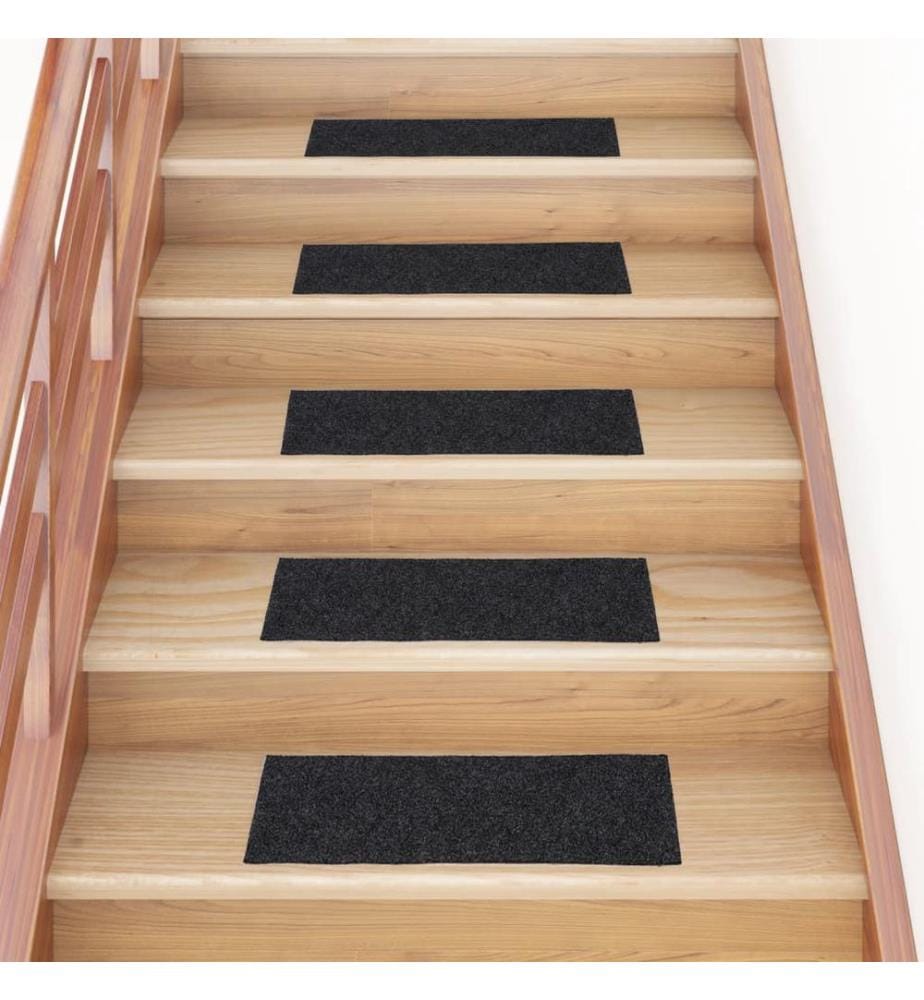 Tapis d'escalier autocollants 15 pièces 60 x 25 cm Gris Rectangulaire