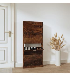 Schuhschrank Räuchereiche 59x17x150 cm Holzwerkstoff