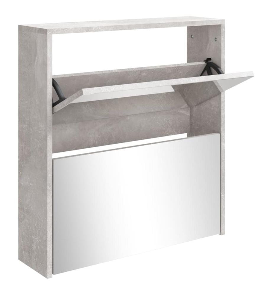 Schuhschrank mit Spiegel 2 Fächer Betongrau 63x17x67 cm