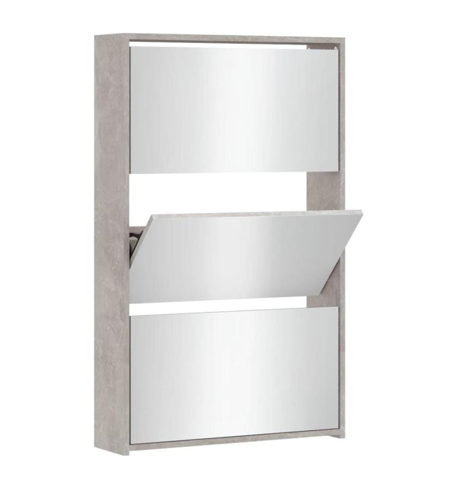 Schuhschrank mit Spiegel 3 Fächer Betongrau 63x17x102,5 cm