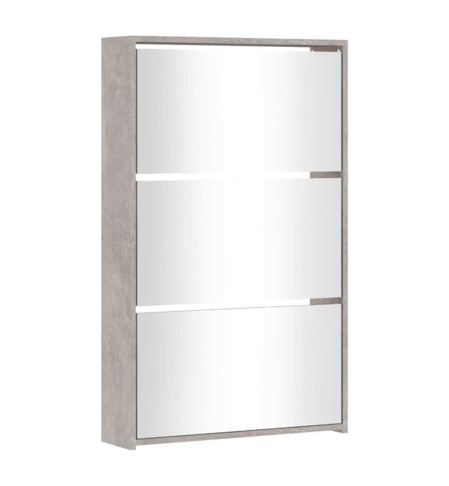 Schuhschrank mit Spiegel 3 Fächer Betongrau 63x17x102,5 cm