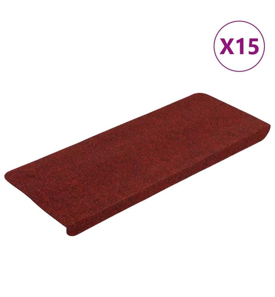 Tapis d'escalier autocollants 15 pcs 65x24,5x3,5 cm Rouge