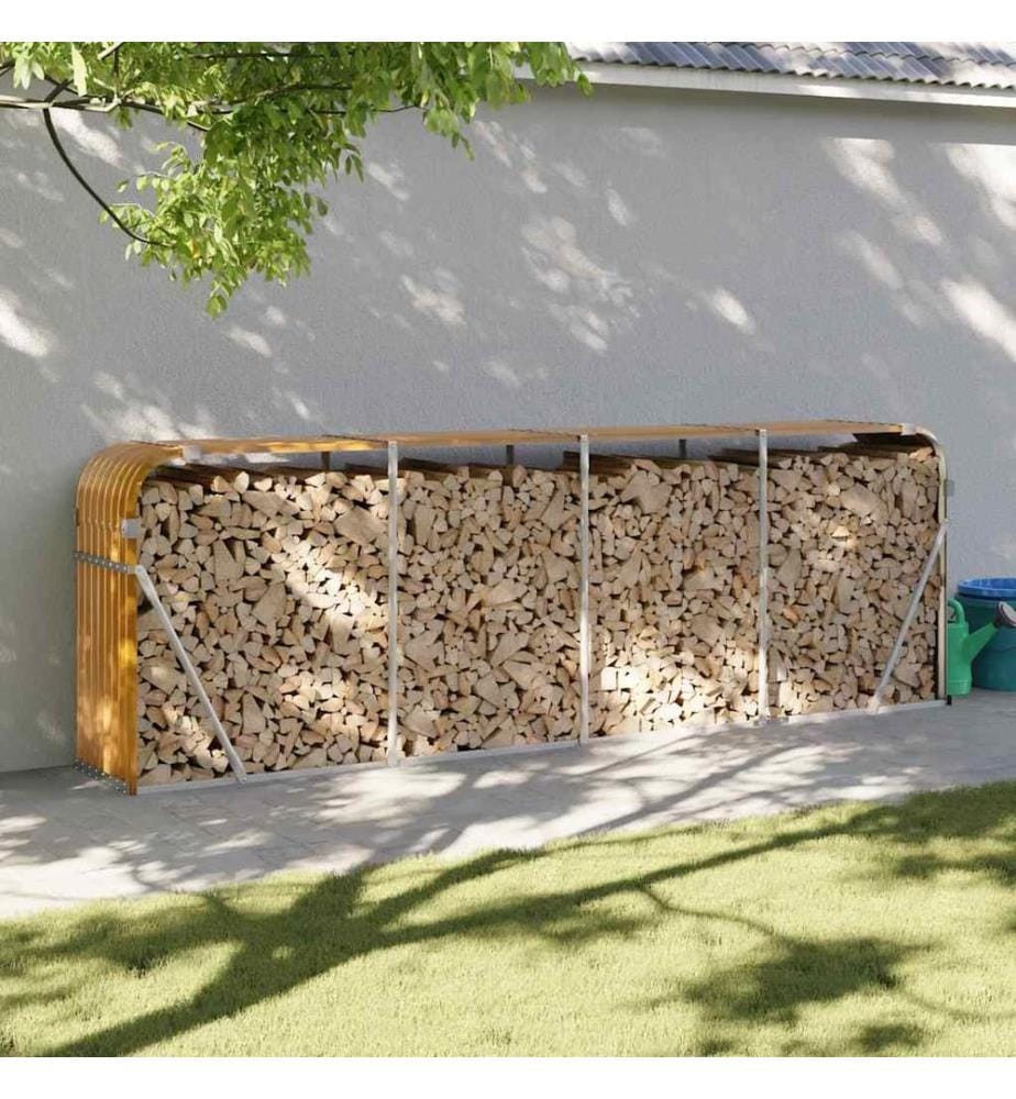 Porte-bûches aspect bois 300x45x100 cm acier galvanisé