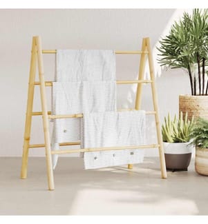 Doppel-Handtuchleiter mit 4 Sprossen 90x50x100 cm Bambus