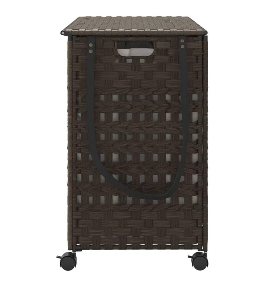 Panier à linge avec roulettes marron foncé 66x35x60 cm