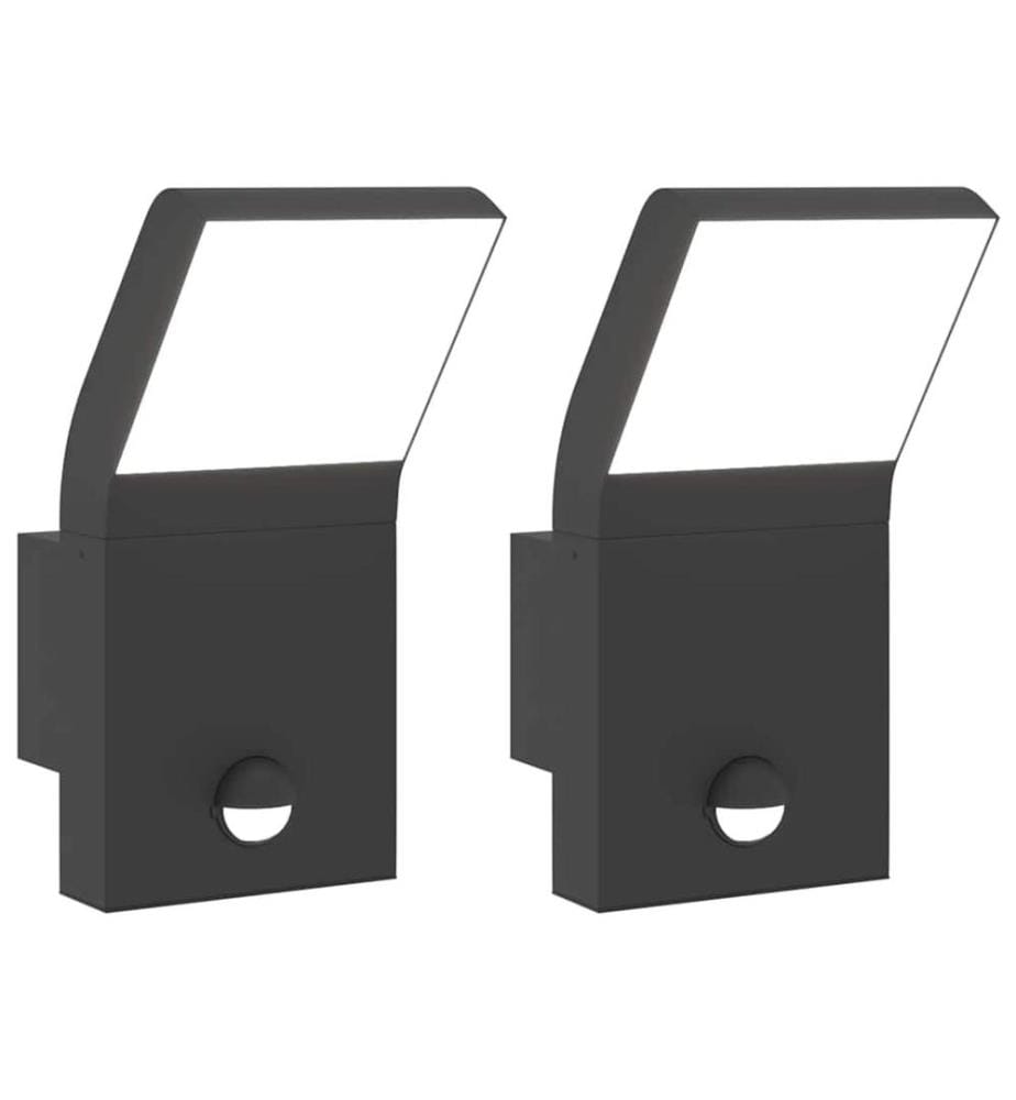 LED-Aussenwandleuchten mit Sensor 2 Stk. Schwarz Aludruckguss