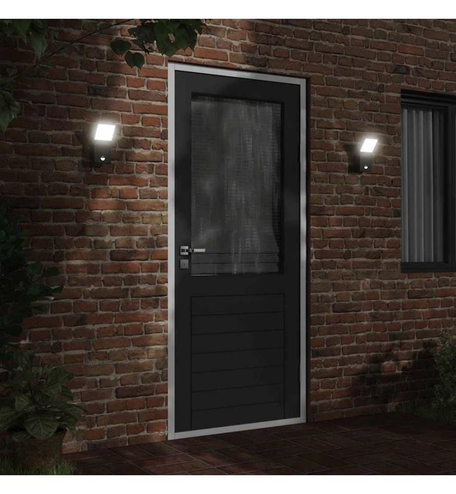 LED-Aussenwandleuchten mit Sensor 2 Stk. Schwarz Aludruckguss