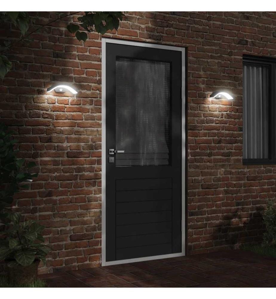 LED-Aussenwandleuchten mit Sensor 2 Stk. Schwarz Aludruckguss