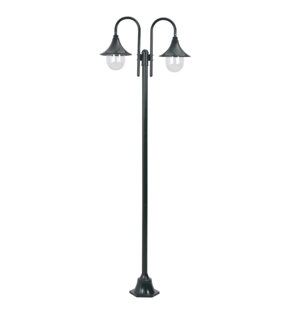 Garten-Pollerleuchte E27 220 cm Aluminium 2-Laterne Dunkelgrün