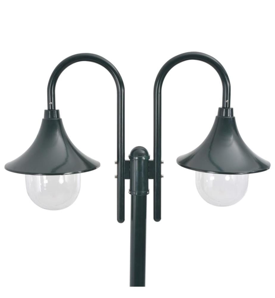 Garten-Pollerleuchte E27 220 cm Aluminium 2-Laterne Dunkelgrün