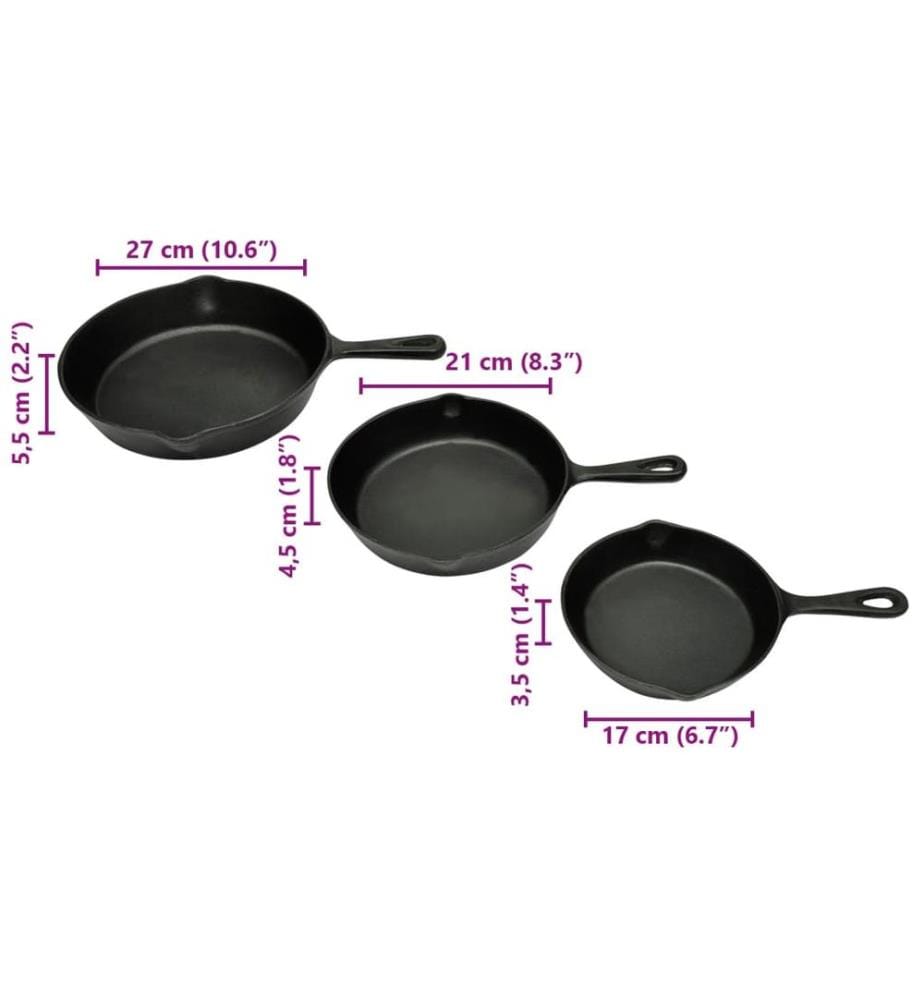 3-tlg. Steakpfannen Set Gusseisen