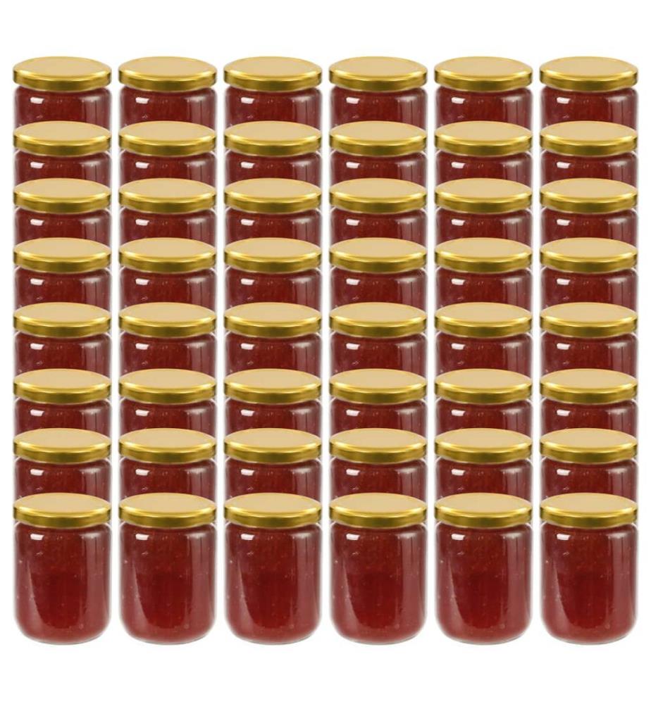 48 pcs Pots à confiture avec couvercle doré Verre 230 ml