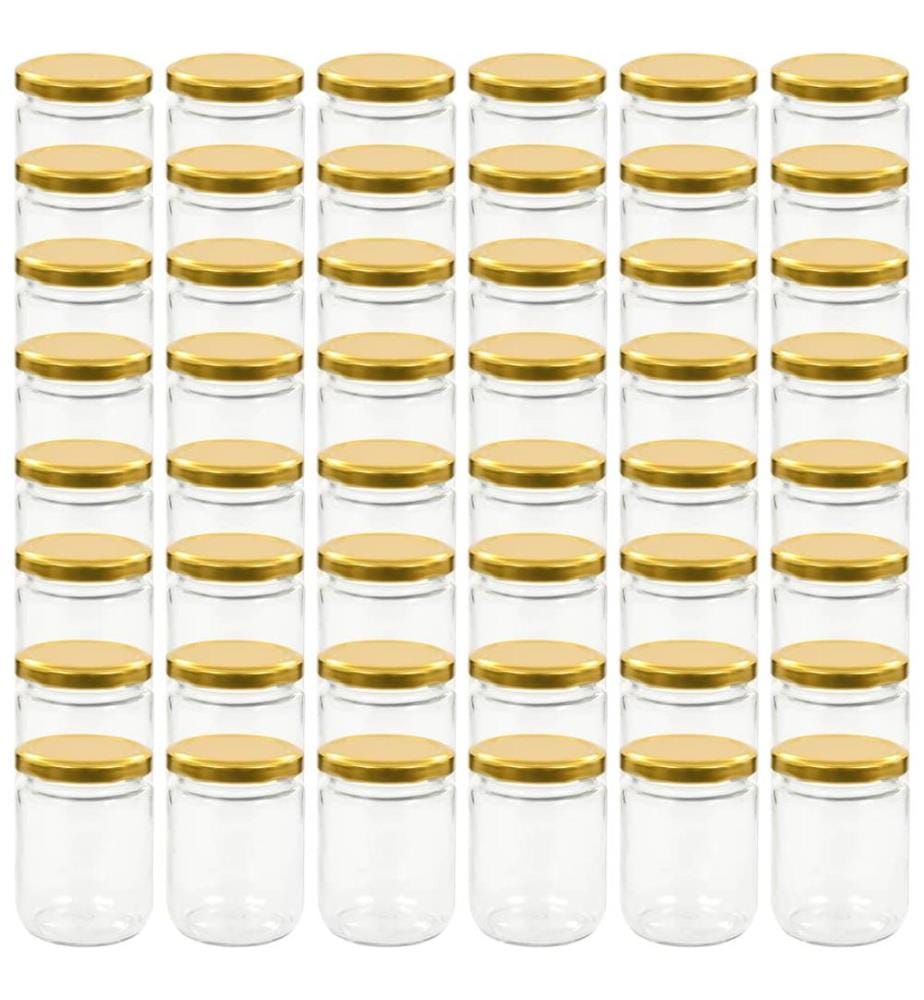 48 pcs Pots à confiture avec couvercle doré Verre 230 ml