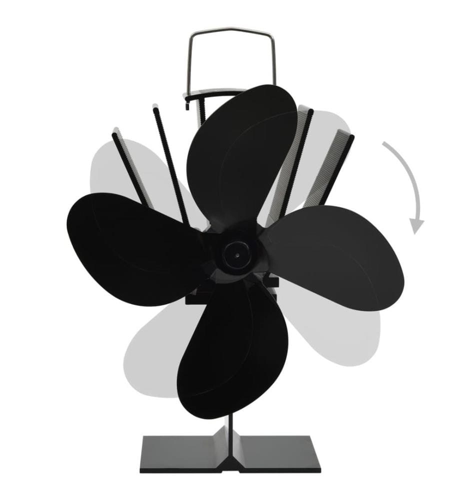 Ofenventilator Wärmebetrieben 4 Blätter Schwarz