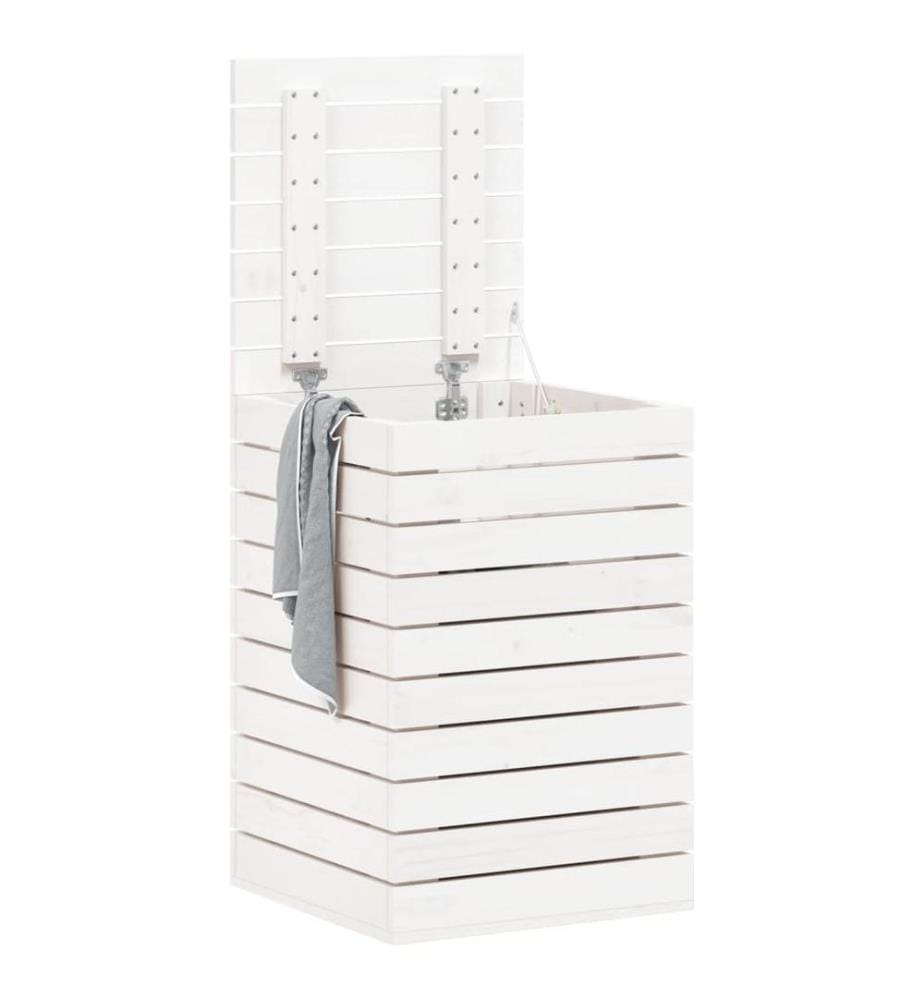 Panier à linge blanc 44x44x66 cm bois massif de pin