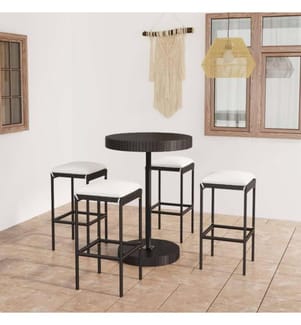 5-tlg. Gartenbar-Set mit Kissen Poly Rattan Schwarz