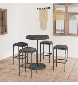 5-tlg. Gartenbar-Set mit Kissen Poly Rattan Grau