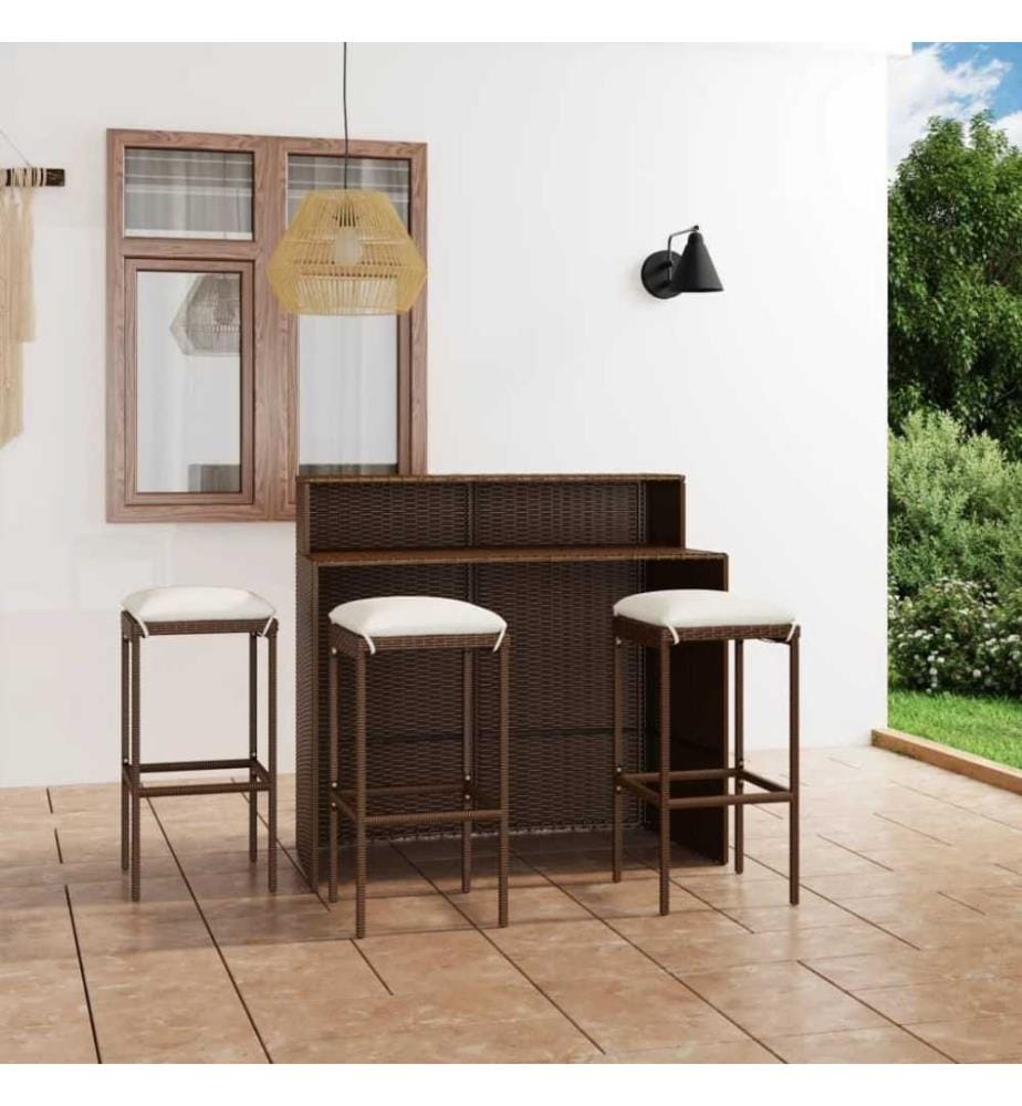 4-tlg. Gartenbar-Set mit Kissen Braun