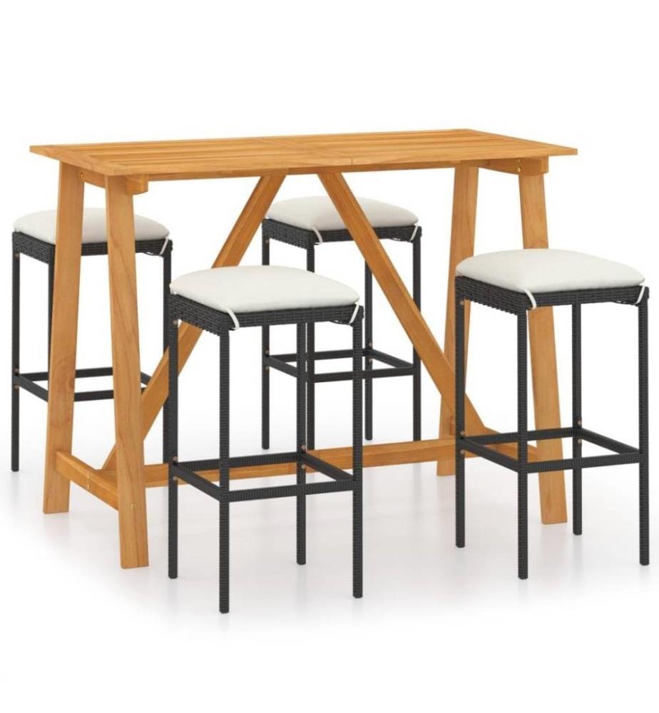 5-tlg. Gartenbar-Set mit Kissen Schwarz
