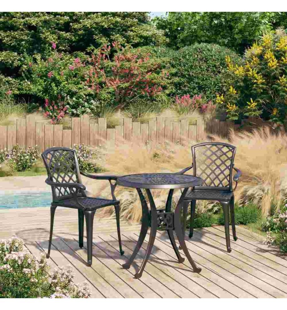3-tlg. Bistro-Set Aluminiumguss Schwarz